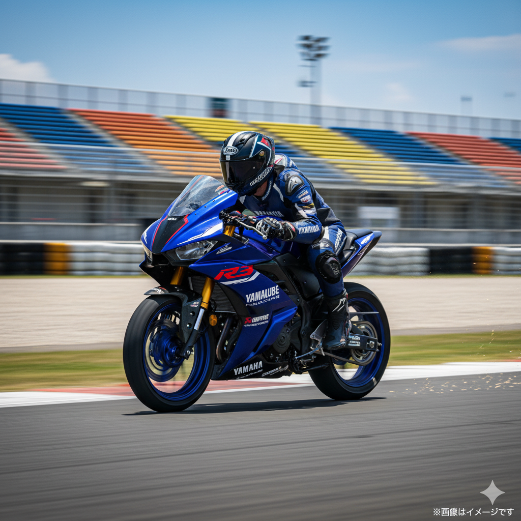 レンタル可能なYZF-R3がサーキットを走行している画像